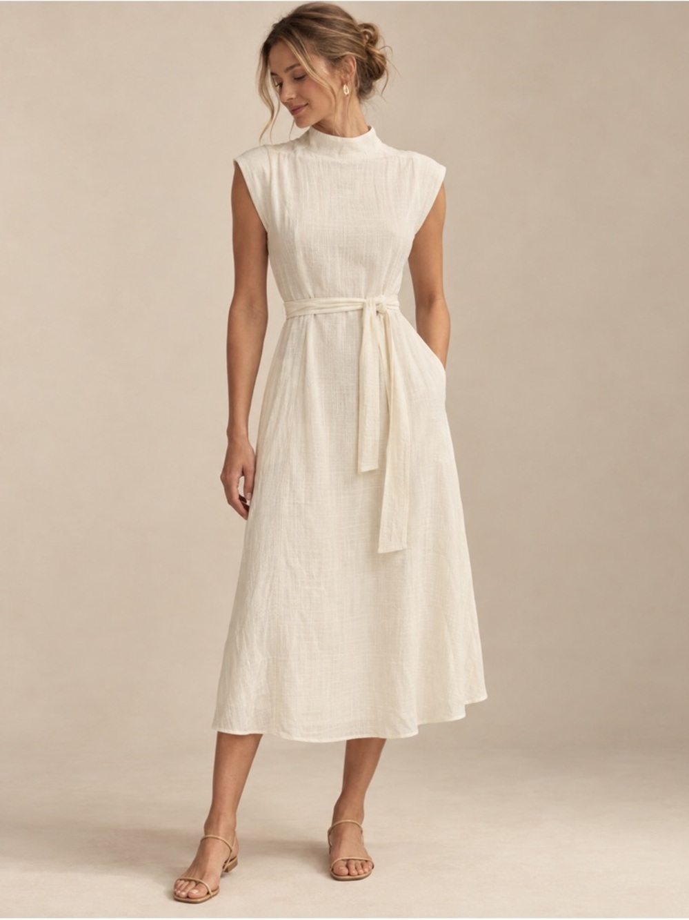 Porridge Anthropologie Ivory Cutout Midi Dress Size Small NWT